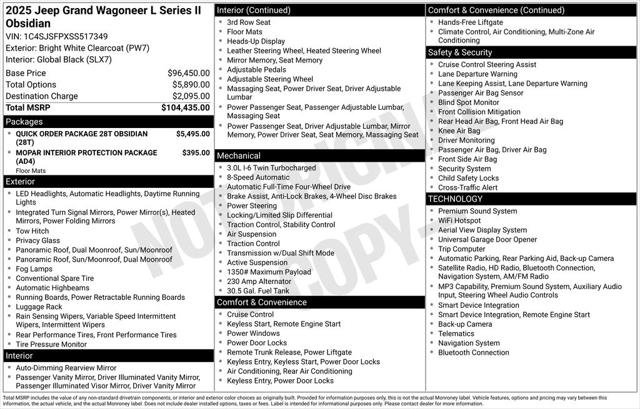 Certified 2025 Jeep Grand Wagoneer L Series II Obsidian w/ Quick Order Packagew 28T AWD/4WD image 29