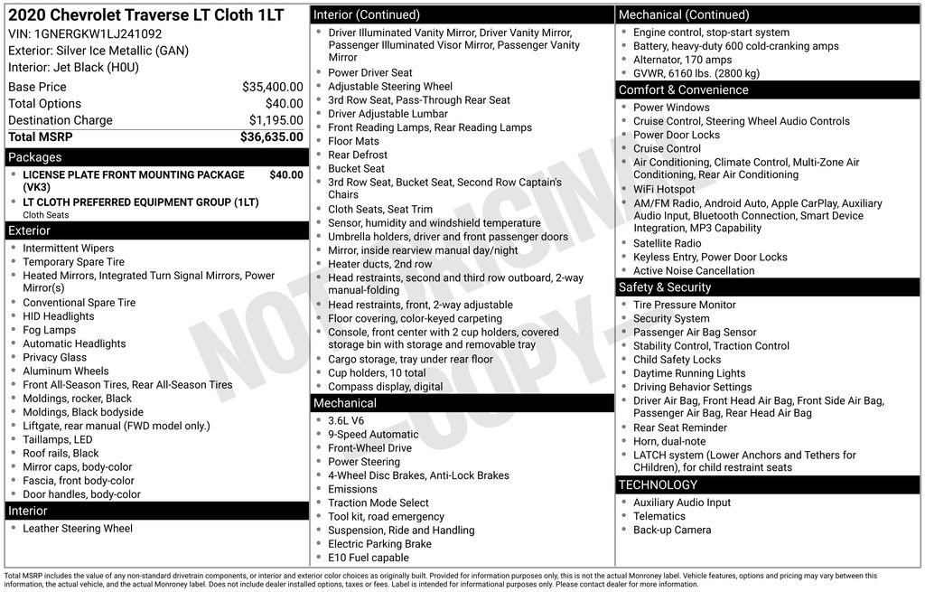 Certified 2020 Chevrolet Traverse LT FWD image 33
