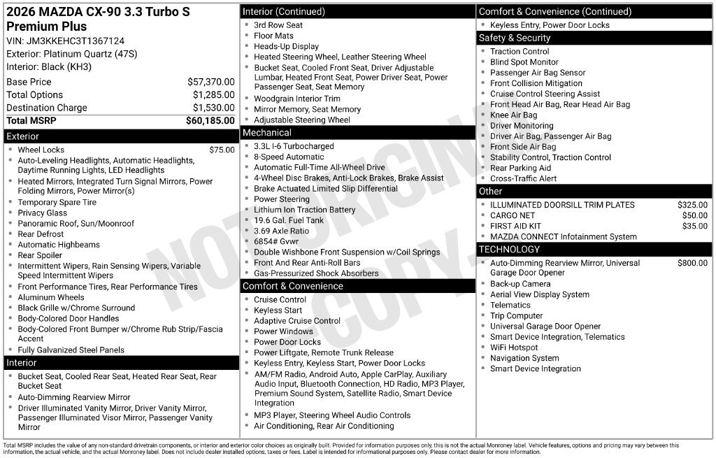 New 2026 MAZDA CX-90 3.3 Turbo S w/ Premium Plus AWD/4WD image 12