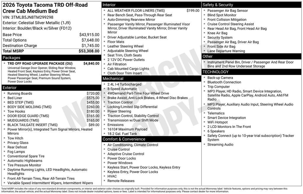 New 2026 Toyota Tacoma TRD Off-Road w/ TRD Off Road Upgrade Package AWD/4WD image 7