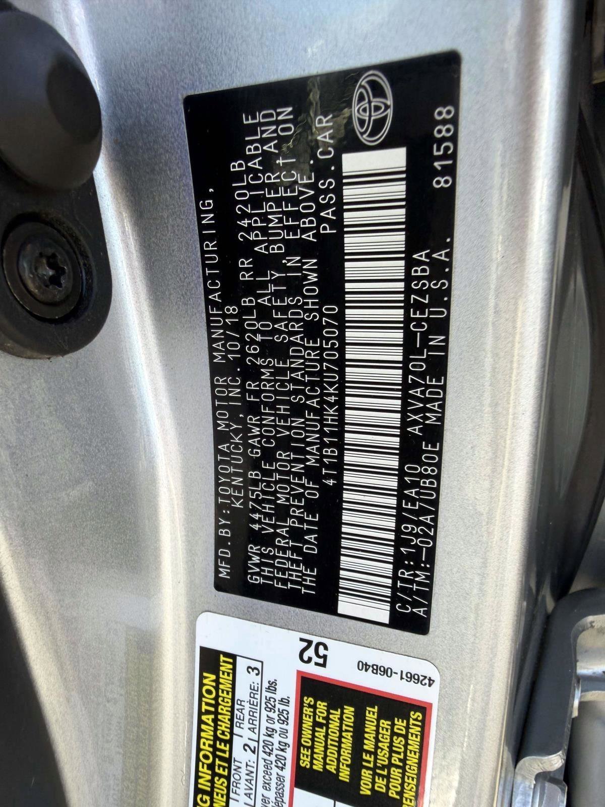 Used 2019 Toyota Camry SE w/ Protection Package (Q2) FWD image 17