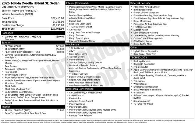 Certified 2026 Toyota Corolla SE w/ Carpet Mat Package (TMS) FWD image 32