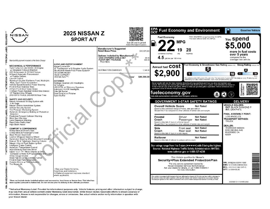 Used 2025 Nissan Z Sport w/ Floor Mat Package RWD image 5