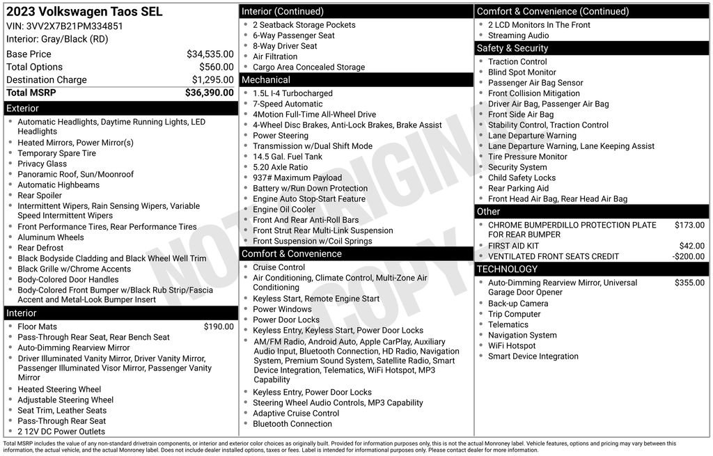 Certified 2023 Volkswagen Taos SEL AWD/4WD image 34