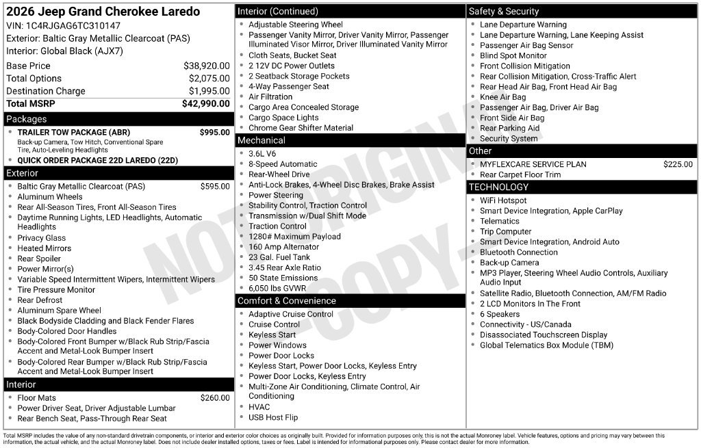 New 2026 Jeep Grand Cherokee Laredo w/ Trailer Tow Package RWD image 34