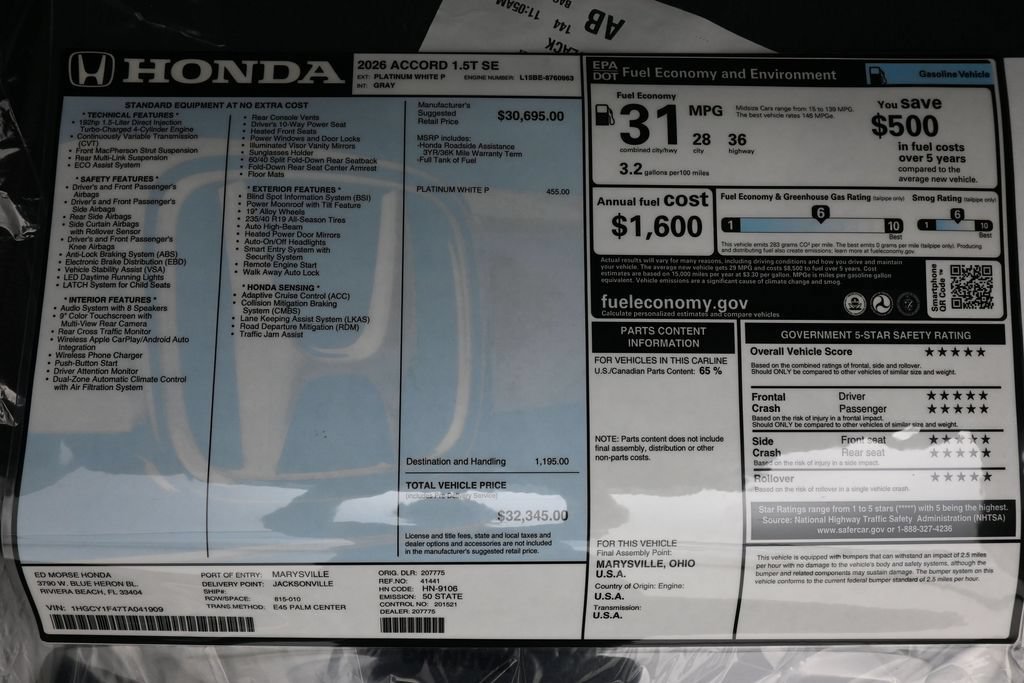 New 2026 Honda Accord SE image 28