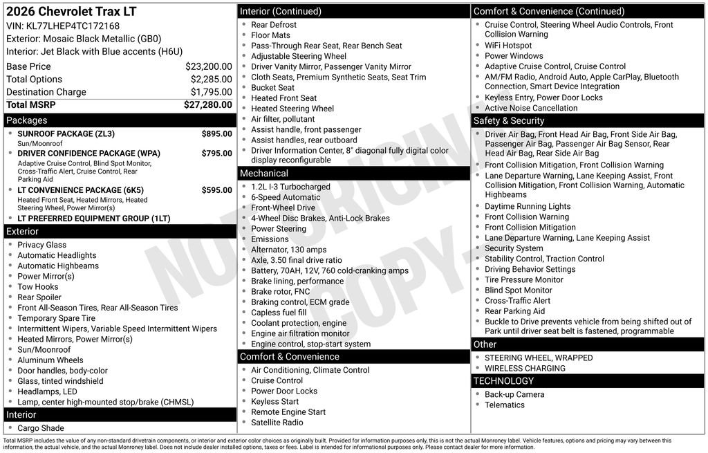 New 2026 Chevrolet Trax LT w/ Sunroof Package FWD image 4