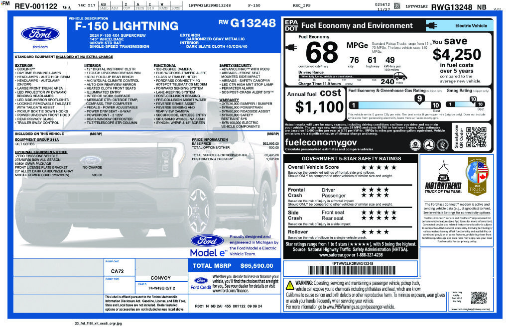 Certified 2024 Ford F150 Lightning XLT AWD/4WD image 14