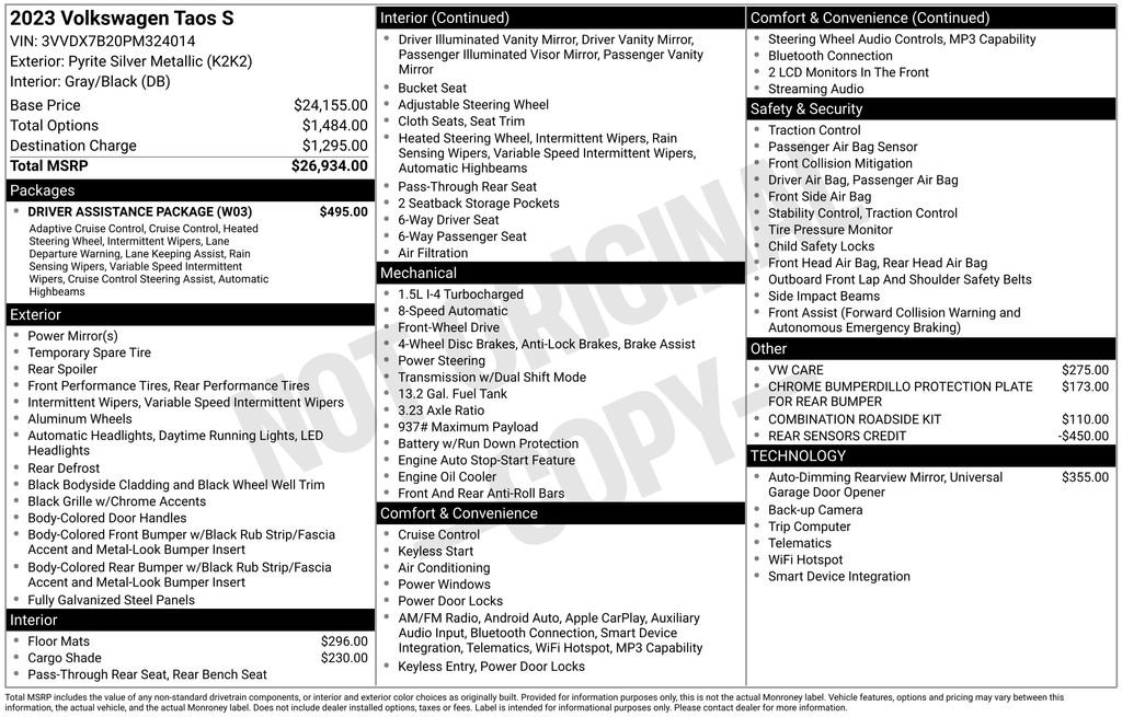 Certified 2023 Volkswagen Taos S w/ Driver Assistance Package FWD image 32