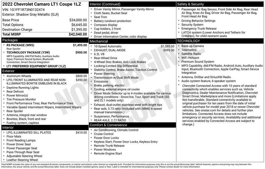 Used 2022 Chevrolet Camaro LT w/ RS Package RWD image 6