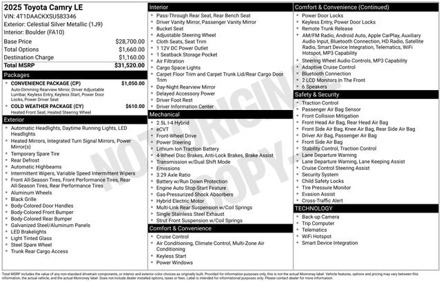 Used 2025 Toyota Camry LE w/ Convenience Package FWD image 36