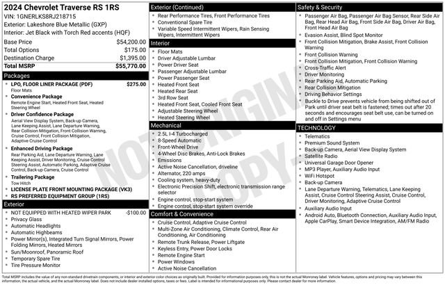 Used 2024 Chevrolet Traverse RS w/ LPO, Floor Liner Package FWD image 28