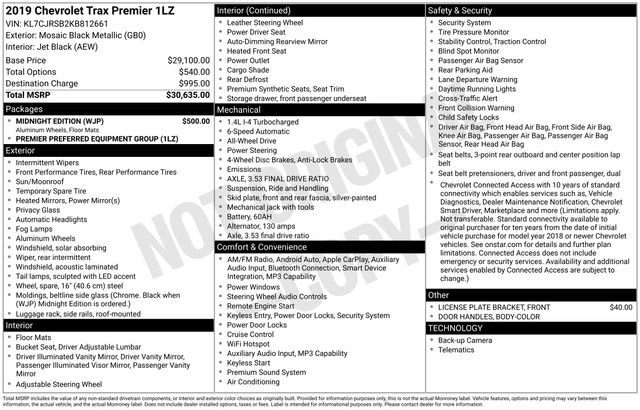 Used 2019 Chevrolet Trax Premier w/ Midnight Edition AWD/4WD image 4