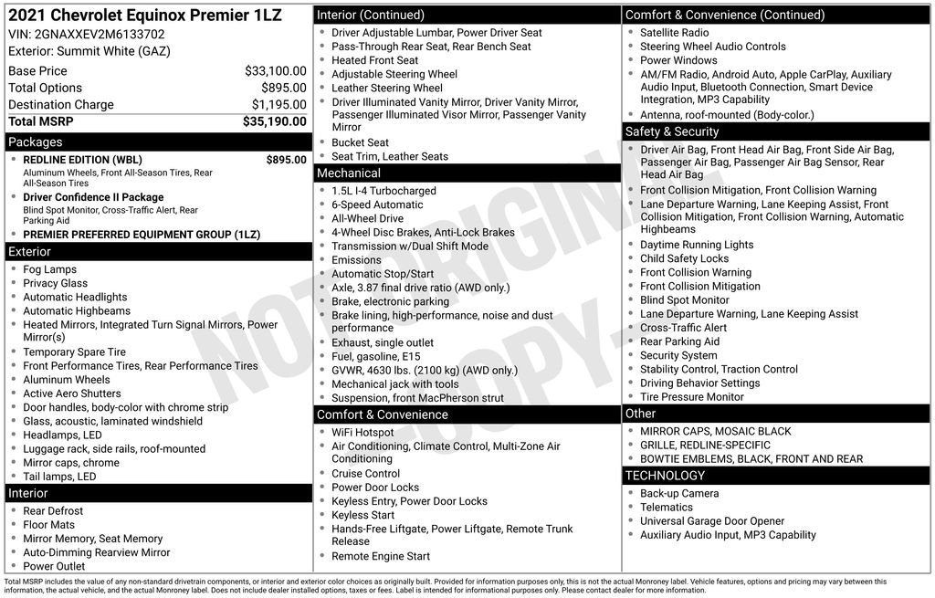Used 2021 Chevrolet Equinox Premier w/ Redline Edition AWD/4WD image 7