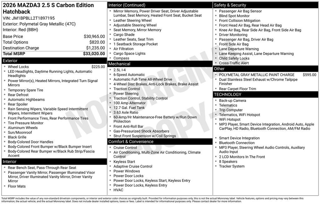 New 2026 MAZDA MAZDA3 Carbon AWD/4WD image 4