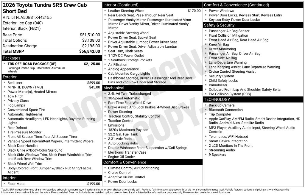 New 2026 Toyota Tundra SR5 w/ TRD Off-Road Package AWD/4WD image 35