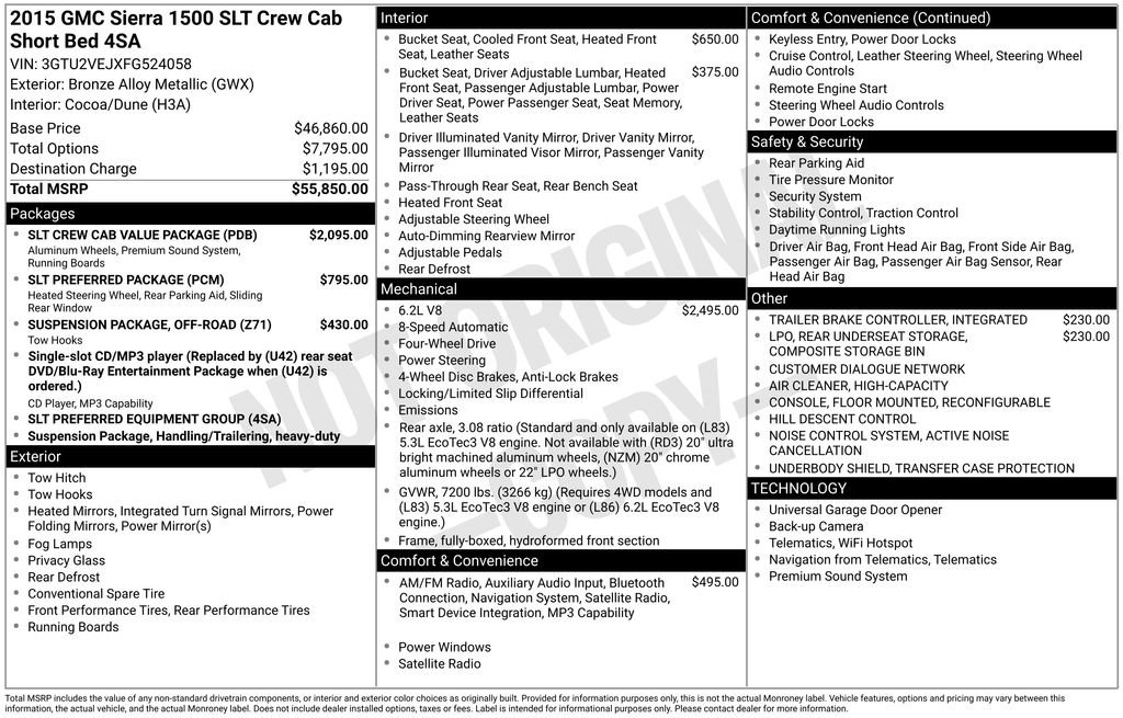 Used 2015 GMC Sierra 1500 SLT w/ SLT Crew Cab Value Package AWD/4WD image 7