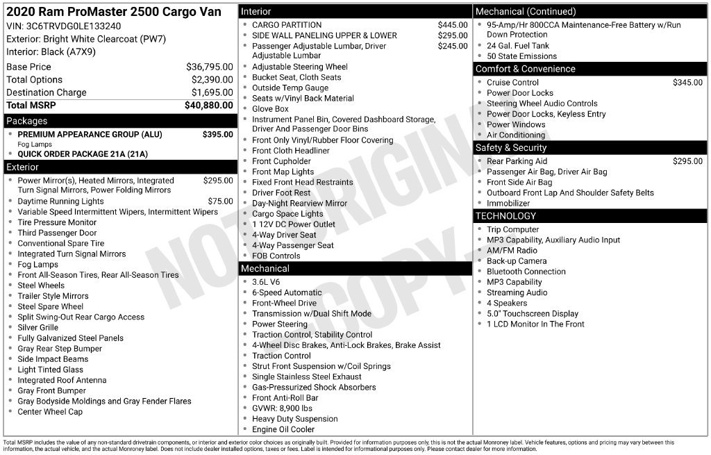 Used 2020 RAM ProMaster 2500 w/ Premium Appearance Group FWD image 9