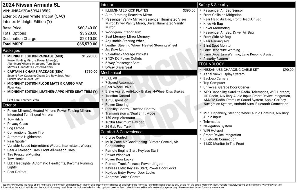 Used 2024 Nissan Armada SL w/ Midnight Edition Package RWD image 40