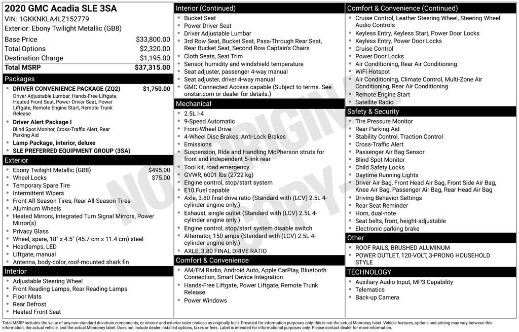 Used 2020 GMC Acadia SLE w/ Driver Convenience Package FWD image 7