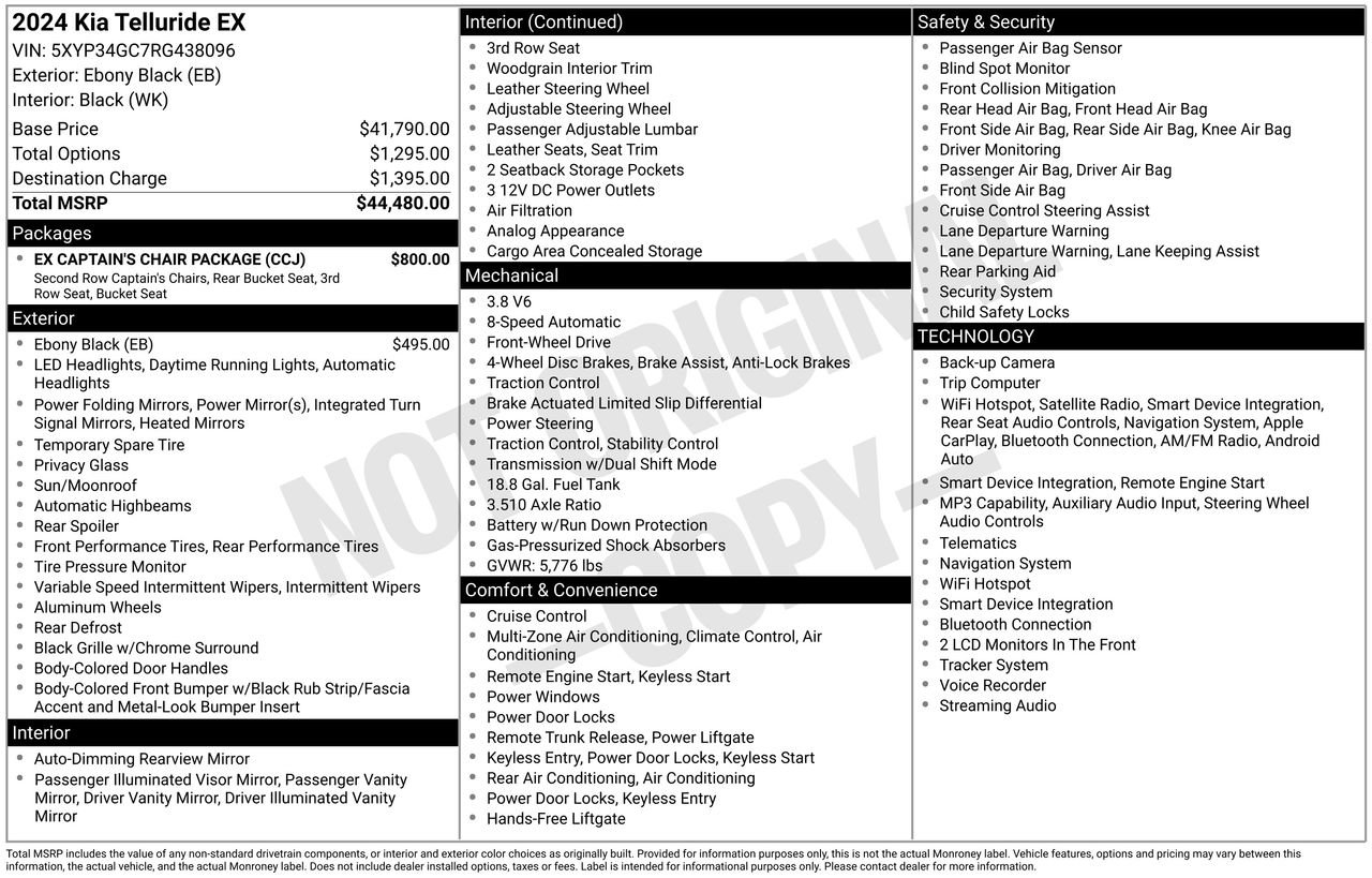 Used 2024 Kia Telluride EX w/ EX Captain's Chair Package FWD image 36