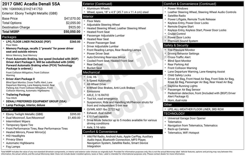 Used 2017 GMC Acadia Denali w/ LPO, Floor Liner Package image 6