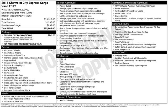Used 2015 Chevrolet City Express LT w/ Technology Package FWD image 33