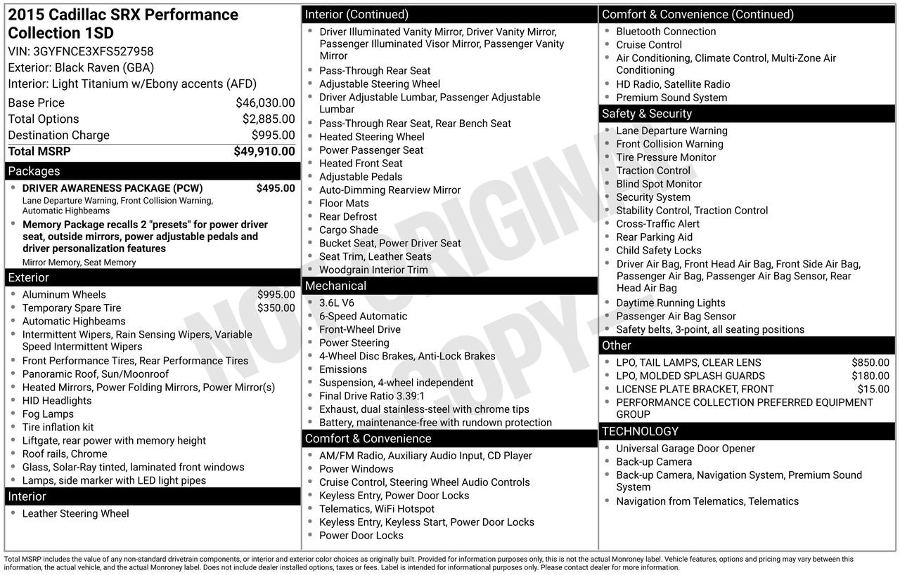 Used 2015 Cadillac SRX Performance w/ Driver Awareness Package image 33