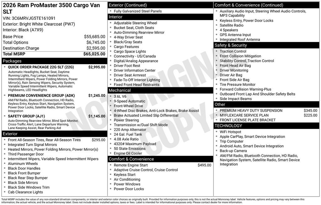 New 2026 RAM ProMaster 3500 w/ Quick Order Package 22G SLT FWD image 20