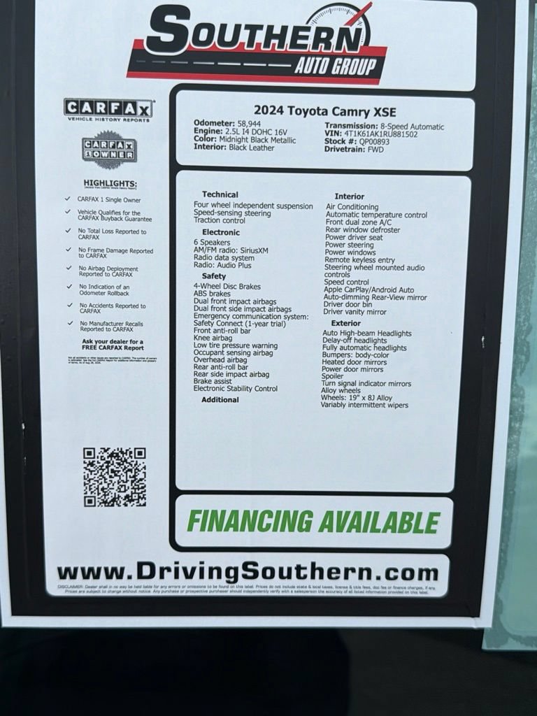 Used 2024 Toyota Camry XSE FWD image 13