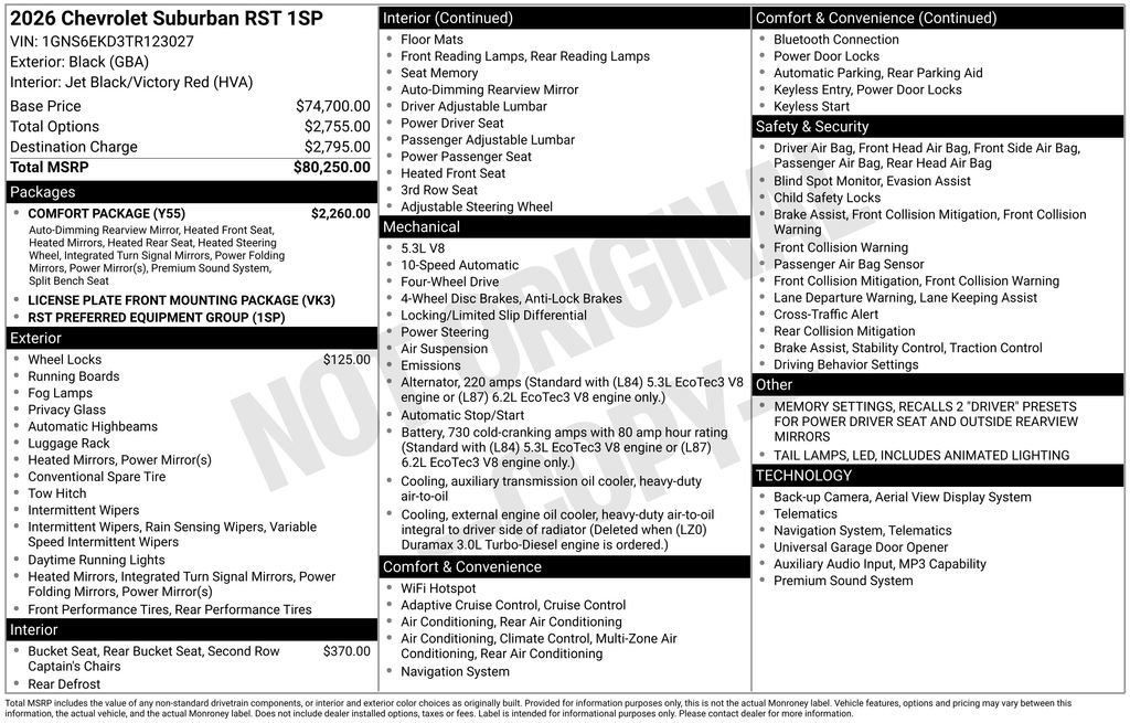New 2026 Chevrolet Suburban RST w/ Comfort Package AWD/4WD image 39