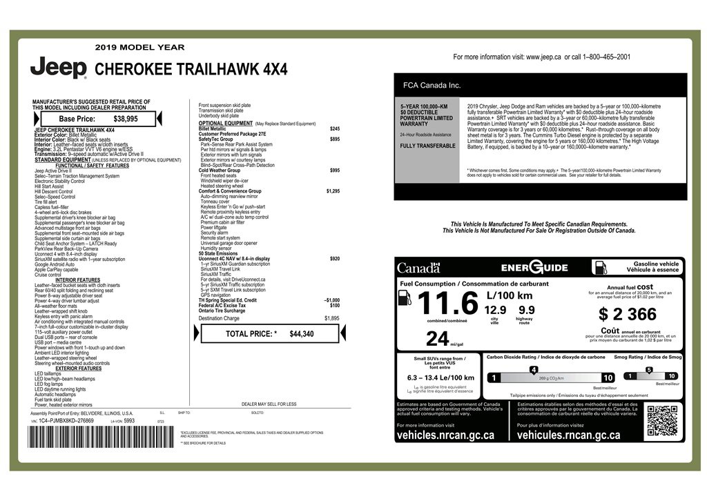 Used 2019 Jeep Cherokee Trailhawk w/ Comfort & Convenience Group image 9