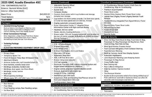 Used 2025 GMC Acadia Elevation image 3