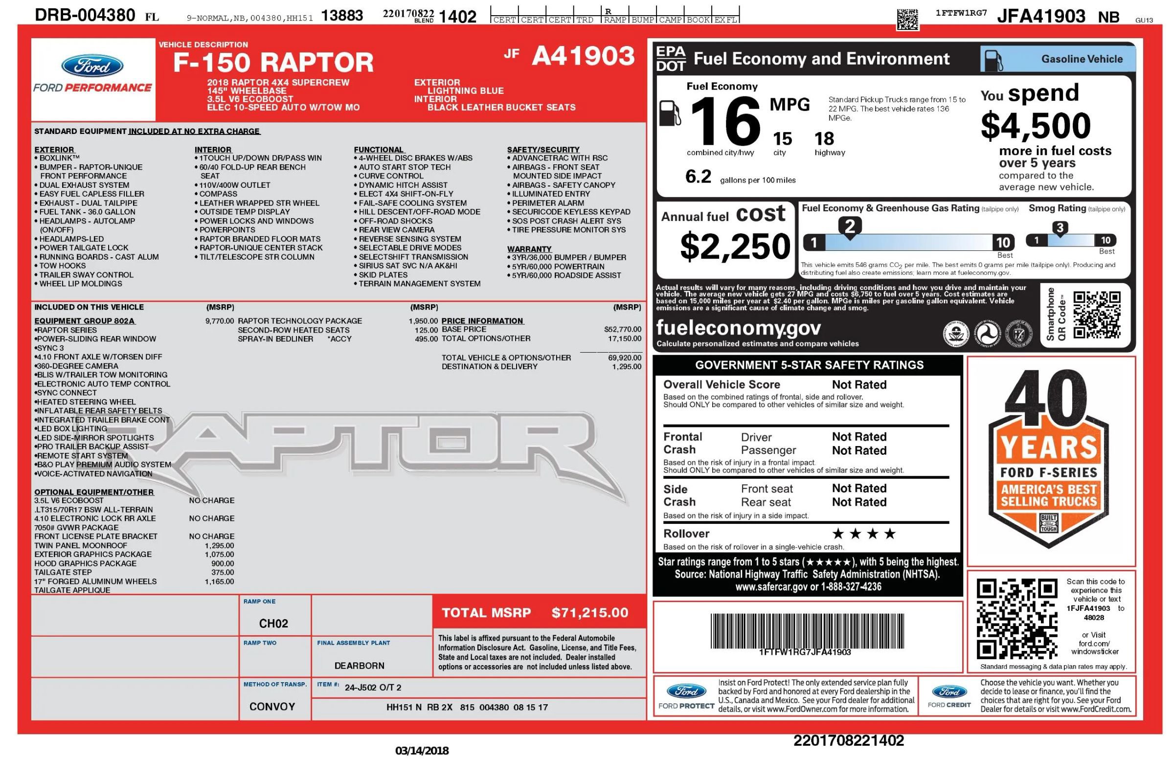 Used 2018 Ford F150 Raptor w/ Equipment Group 802A Luxury AWD/4WD image 3