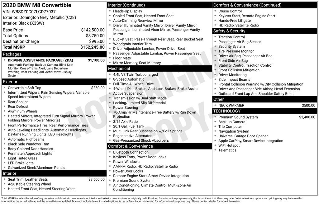 Used 2020 BMW M8 Convertible w/ Driving Assistance Package image 3