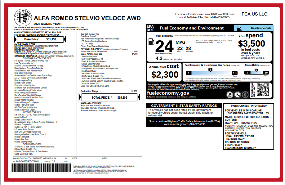Used 2023 Alfa Romeo Stelvio Veloce AWD/4WD image 3
