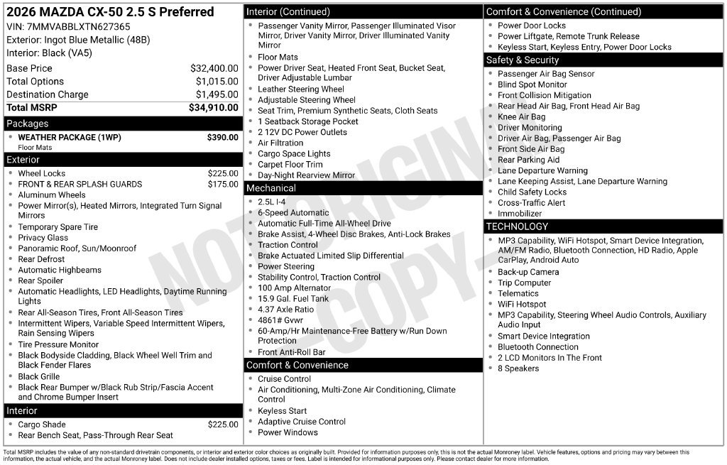 New 2026 MAZDA CX-50 AWD 2.5 S w/ Weather Package image 2