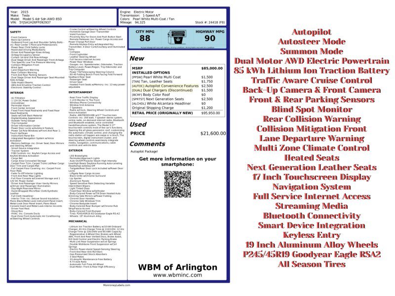 Used 2015 Tesla Model S 85D image 2