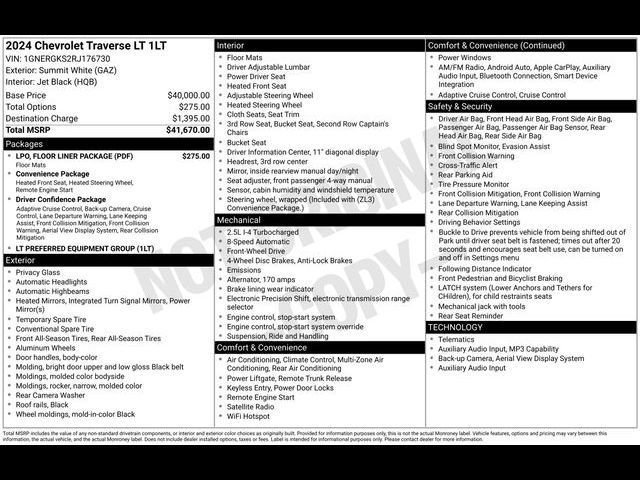 Certified 2024 Chevrolet Traverse LT w/ LPO, Floor Liner Package image 53