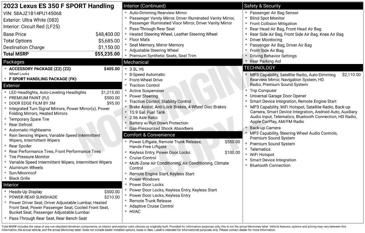 Used 2023 Lexus ES 350 F Sport w/ Accessory Package (Z2) FWD image 42
