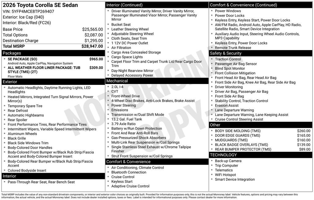 Used 2026 Toyota Corolla SE w/ SE Package FWD image 9