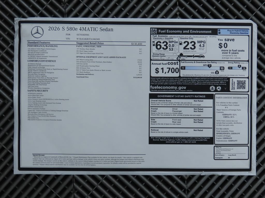 New 2026 Mercedes-Benz S 580e 4MATIC Sedan image 9