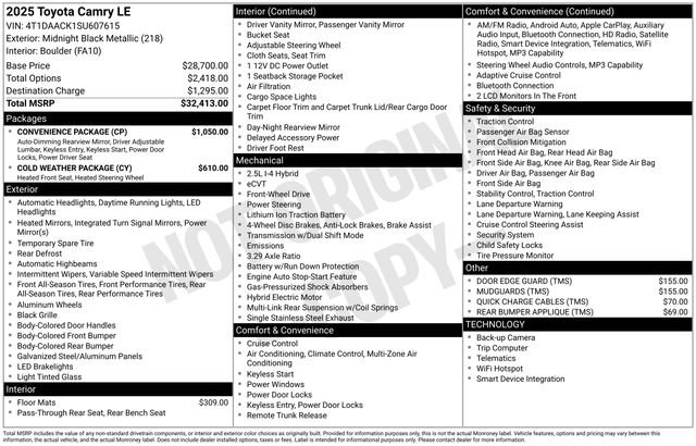 Used 2025 Toyota Camry LE w/ Convenience Package FWD image 12