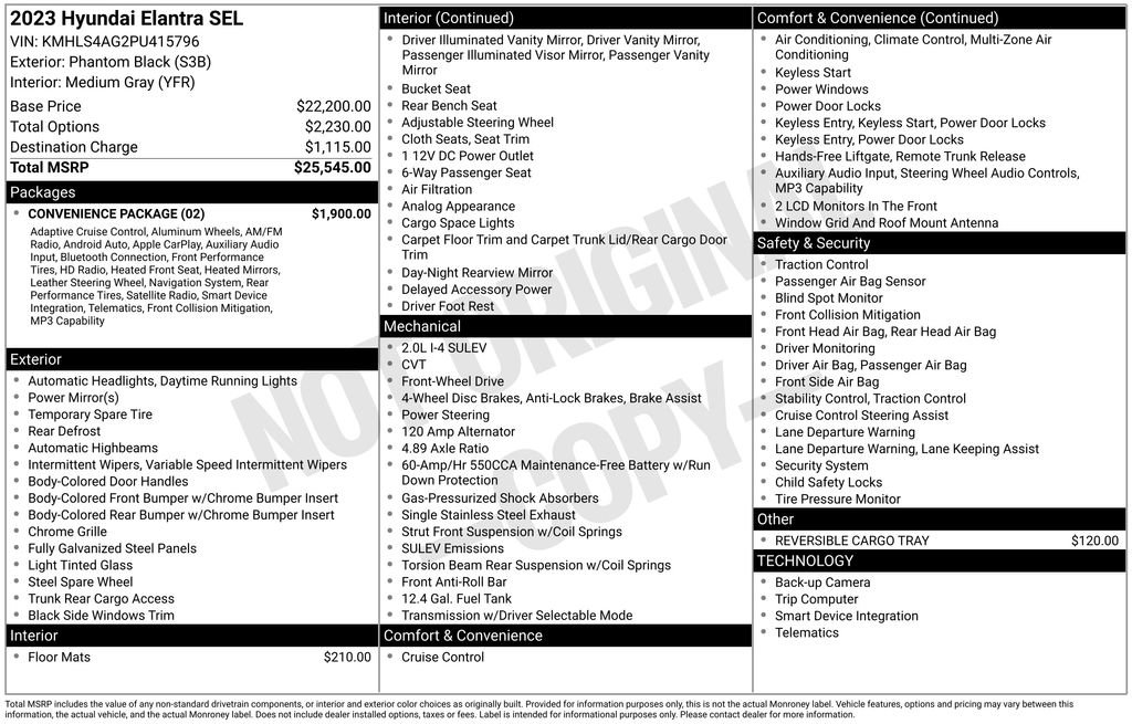 Used 2023 Hyundai Elantra SEL w/ Convenience Package FWD image 2