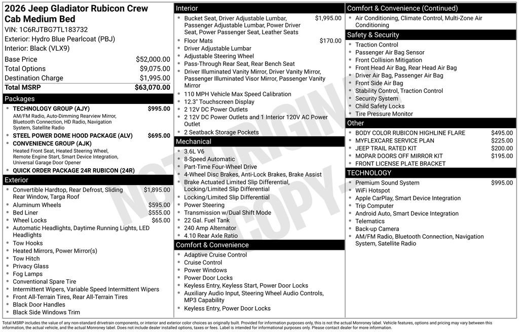 New 2026 Jeep Gladiator Rubicon w/ Technology Group AWD/4WD image 39
