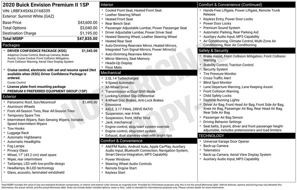 Used 2020 Buick Envision Premium w/ Driver Confidence Package