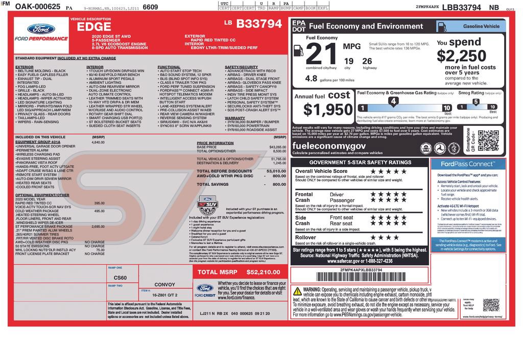 Certified 2020 Ford Edge ST w/ Equipment Group 401A AWD/4WD image 32
