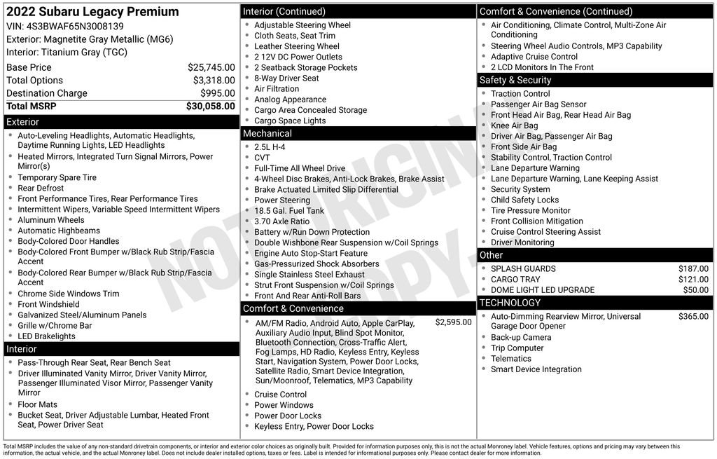 Certified 2022 Subaru Legacy Premium AWD/4WD image 24