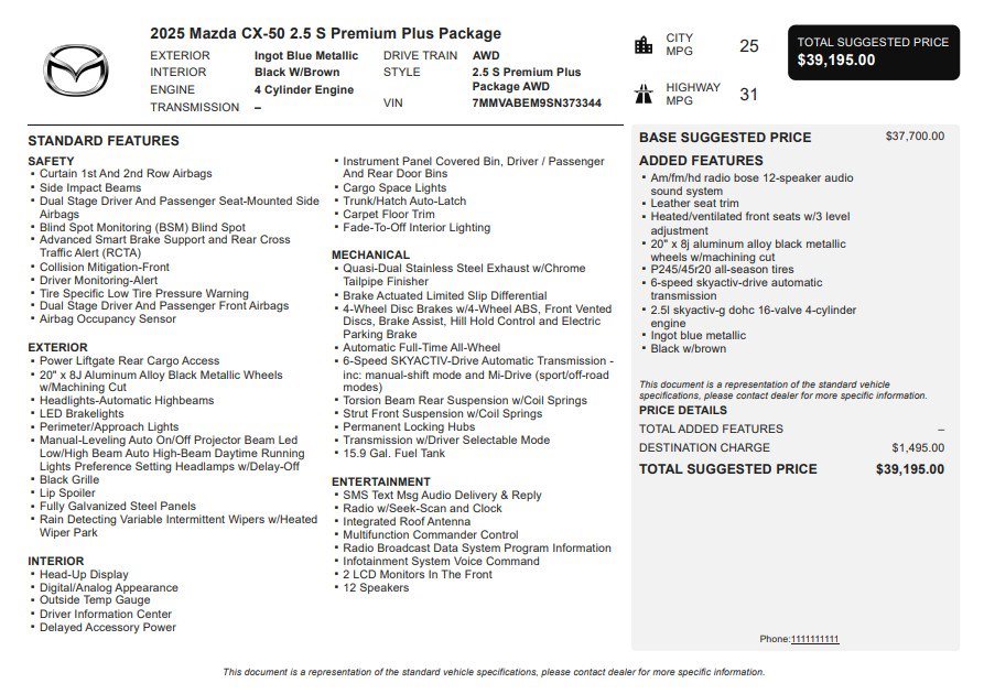 Used 2025 MAZDA CX-50 AWD 2.5 S w/ Premium Plus Pkg image 35