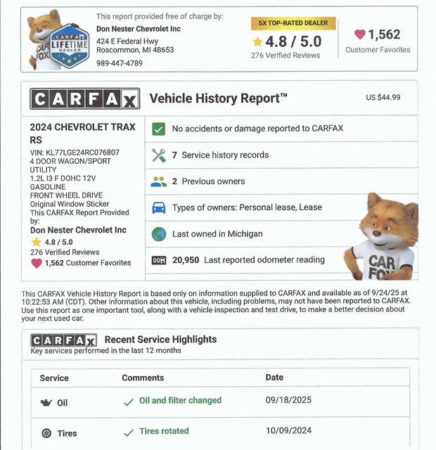 Used 2024 Chevrolet Trax RS w/ Sunroof Package image 5